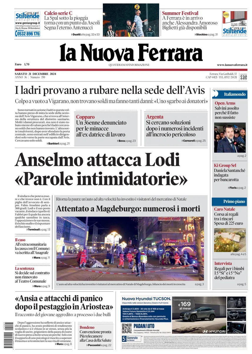 Prima-pagina-nuova ferrara-oggi-edizione-del-2024-12-21